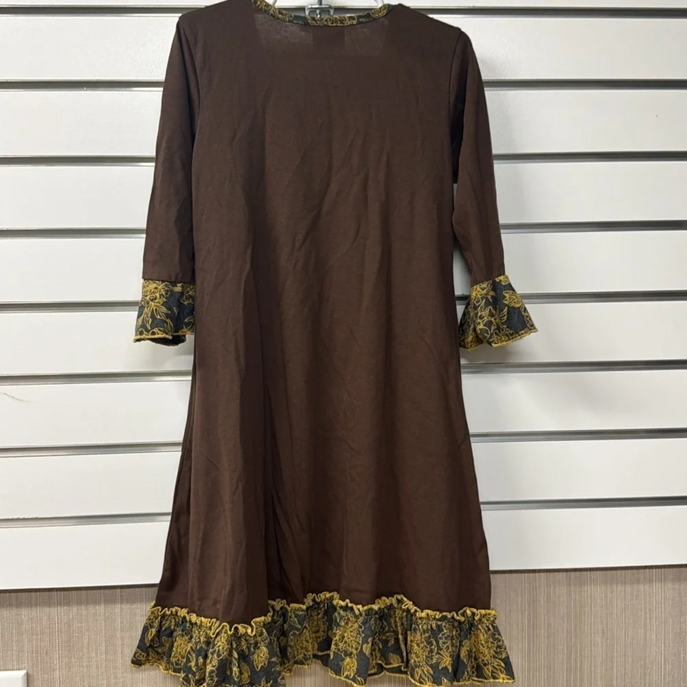 Lillilovebird‎ Brown and yellow ruffle dress long sleeve size girls 8